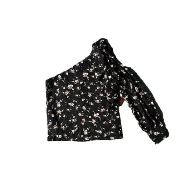 Bardot Sheer One Shoulder Black Floral Top NWT size Small - Picture 5 of 7